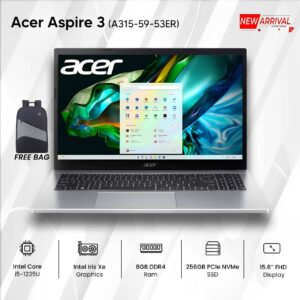 Acer Aspire 3 A315-59-53ER Core i5-1235U 256GB SSD 8GB Ram 15.6" Win 11 Pure Silver Laptop